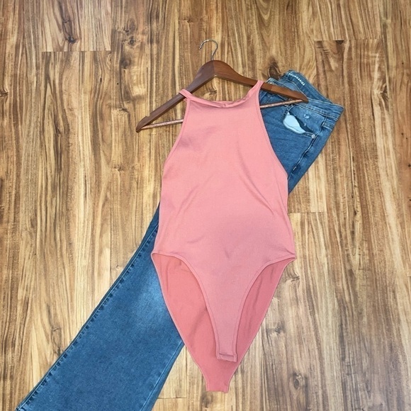 Prettylittlething women’s bodysuit XXl top pink ribbed spandex basic layering - Picture 1 of 6